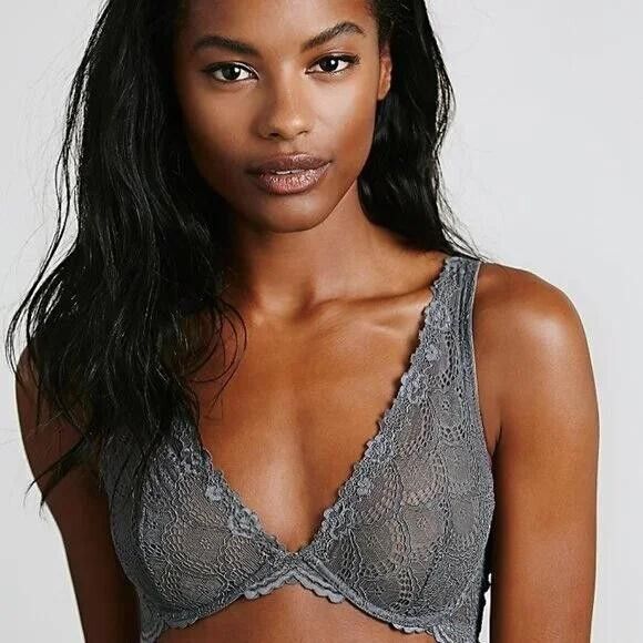 NWT Free People Intimately Lace Plunge Bra Graphite 36B - Picture 1 of 8
